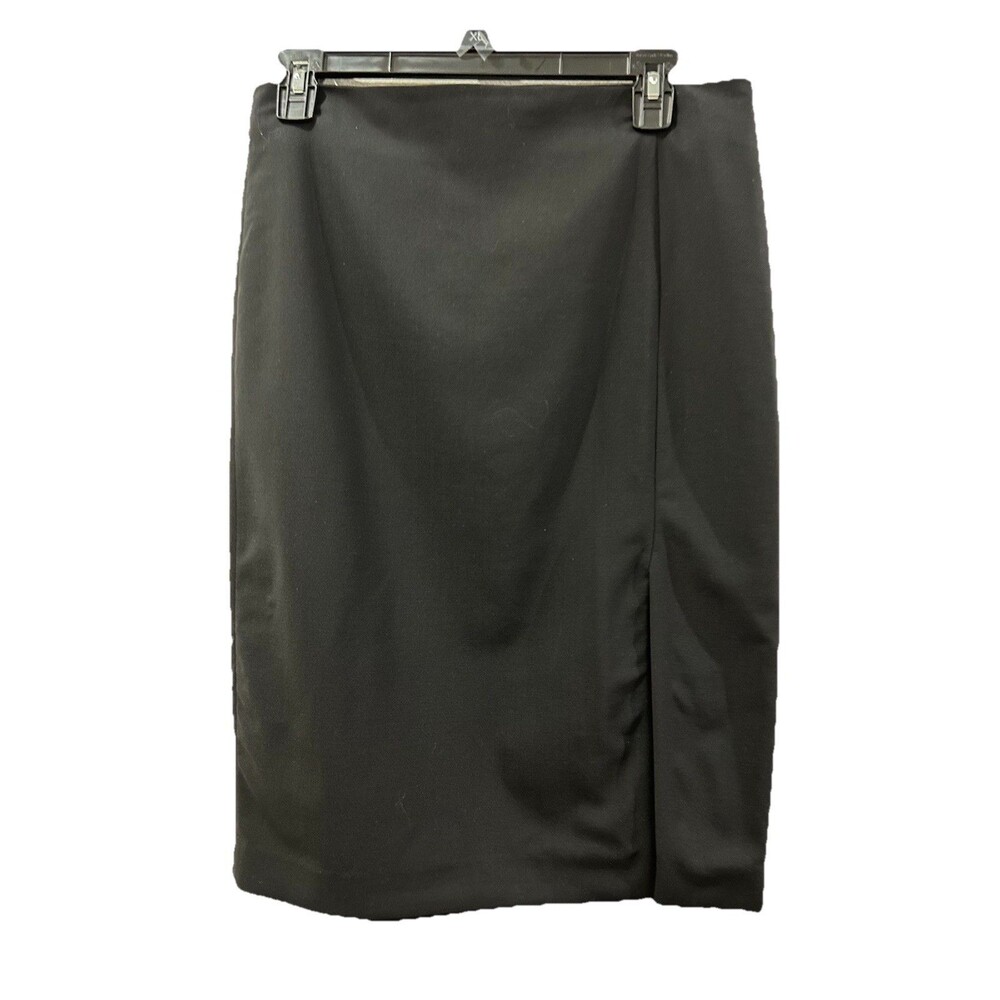 Theory Womens Size 6 Black Virgin Wool Skirt Lining Front Slit Back Zipper